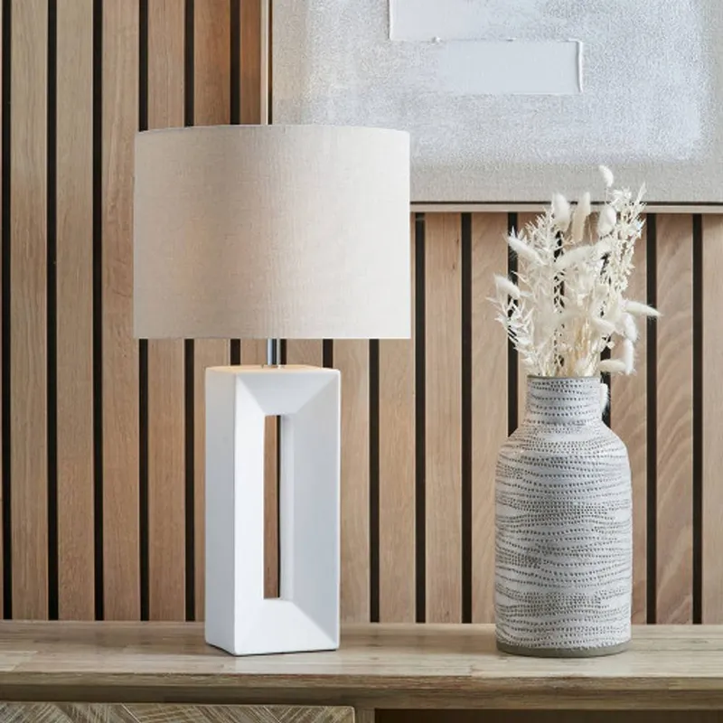 Ruma Block White Ceramic Tall Table Lamp White