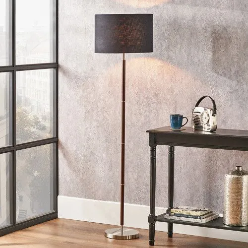 Ruma Brushed Silver & Wood Effect Floor Lamp Silver