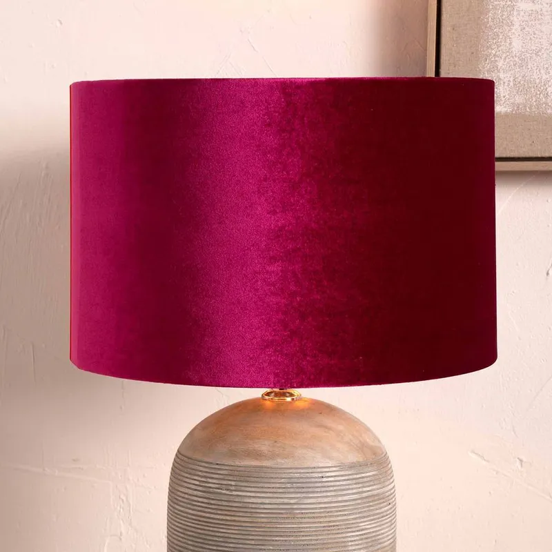 Ruma Fuchsia Pink Velvet Cylinder Lampshade for Table Lamps in Red Size: 10 inches - Red - Size: 10 inches