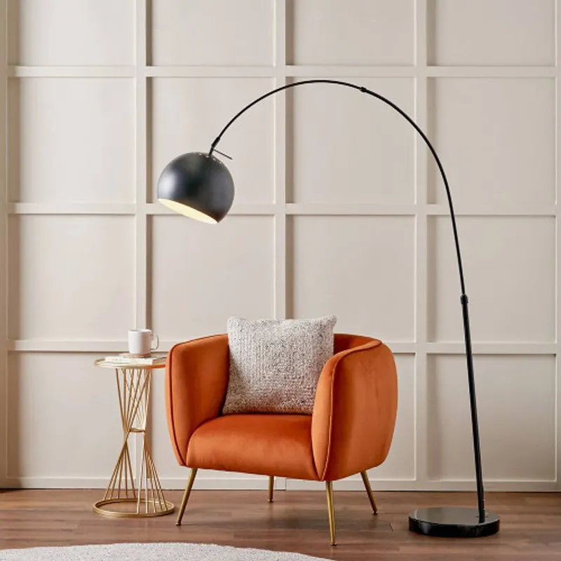 Ruma Matt Black Metal & Black Marble Floor Lamp - Black