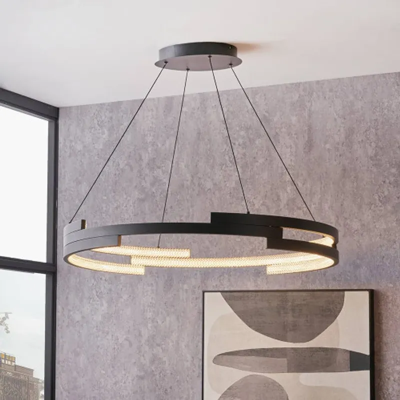 Ruma Unisex Metal LED Ring Pendant Ceiling Light in Black Black female