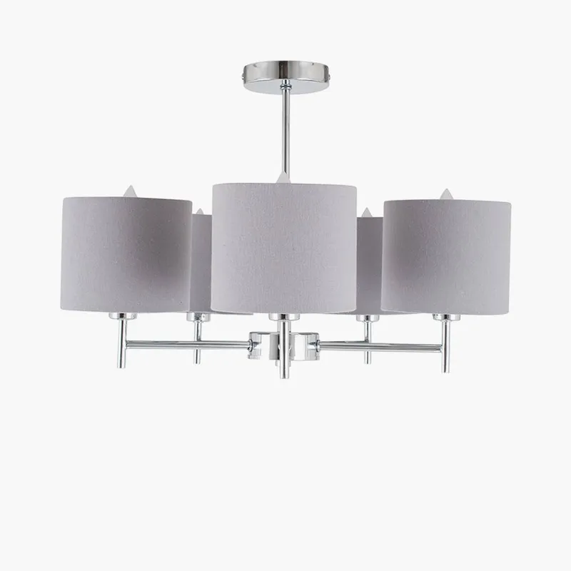 Ruma Metal & Linen 5 Arm Light Pendant Grey Ceiling Lamp Grey