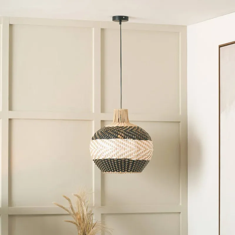 Ruma Natural Rattan Black & White Woven Ceiling Light Black
