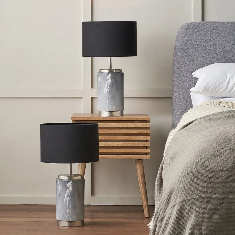 Ruma Set of 2 Carrara Grey Marble Effect Ceramic Table Lamp Grey