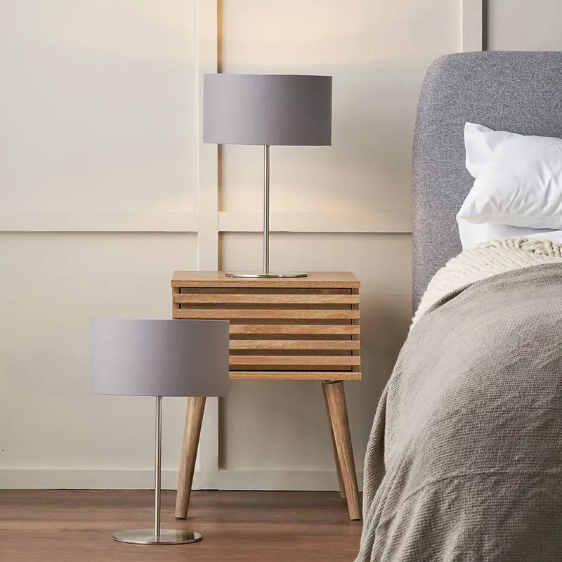 Ruma Set of 2 Elin Brushed Silver & Steel Grey Table Lamp Grey