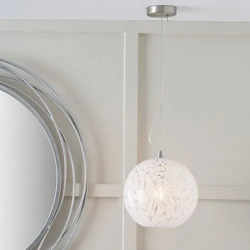 Ruma Speckled White Glass Pendant Ceiling Light - White