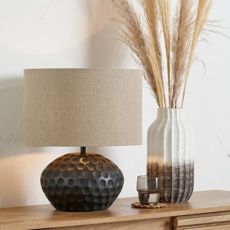 Ruma Unisex Antique Black Mango Wood Table Lamp Black One Size female