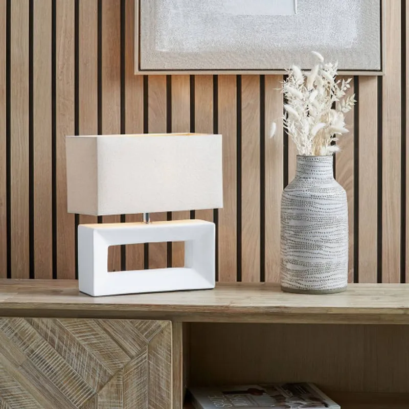 Ruma Block White Ceramic Rectangular Table Lamp - White