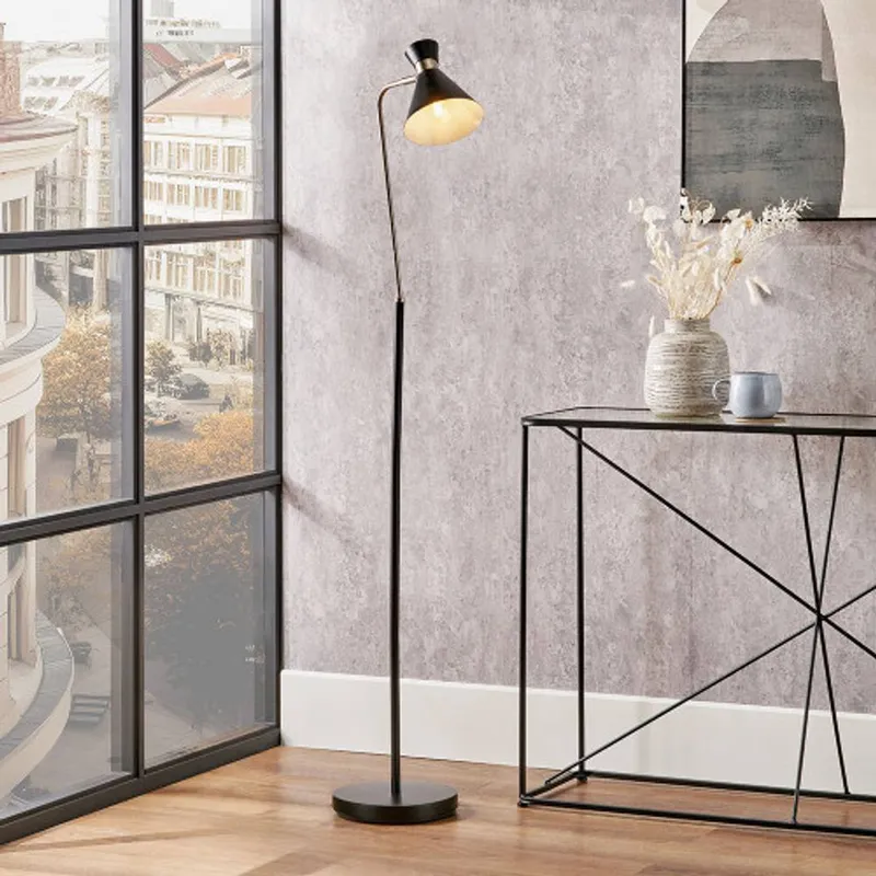 Ruma Brushed Silver Metal Floor Lamp in Black - Black