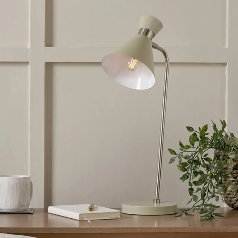 Ruma Brushed Silver Metal Table Lamp in Light Green Light Green