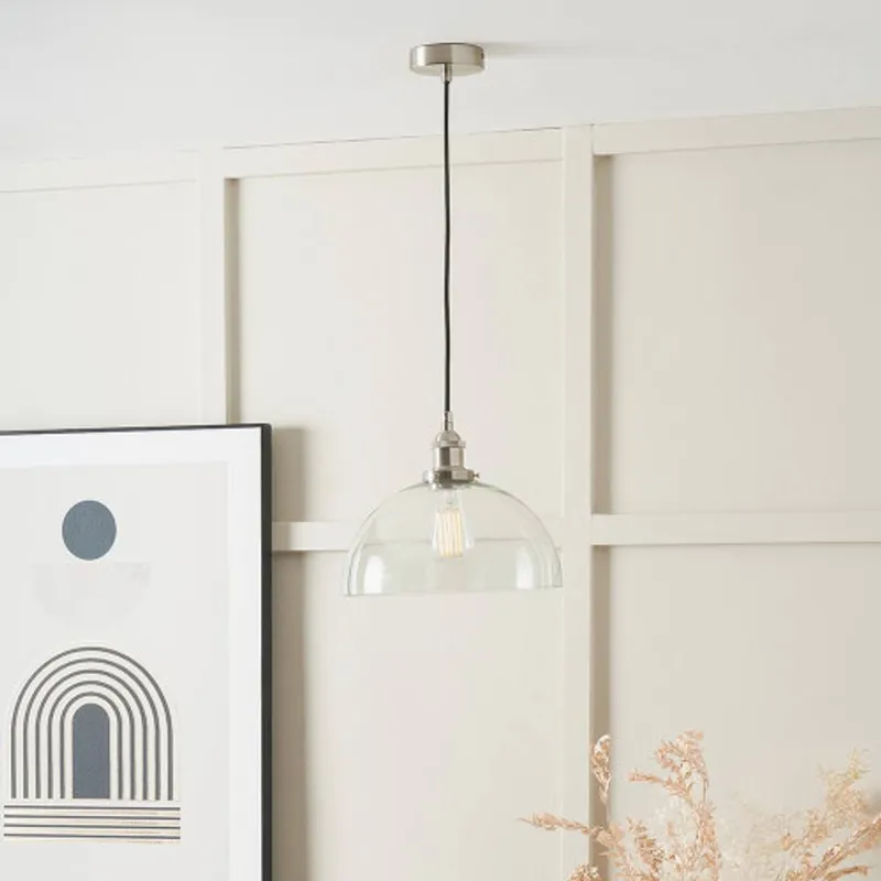 Ruma Ceiling Light Antique Silver Metal & Glass Dome Pendant in Clear - Clear