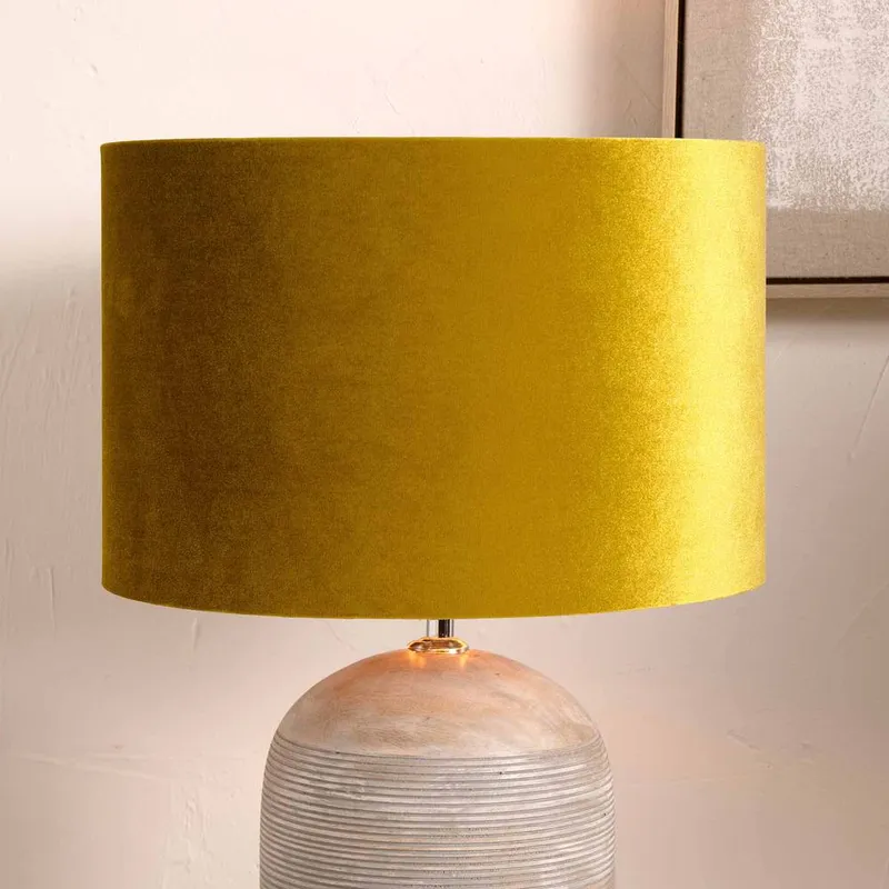 Ruma Mustard Yellow Velvet Cylinder Lampshade For Table Lamps Size: 10 inches - Yellow - Size: 10 inches