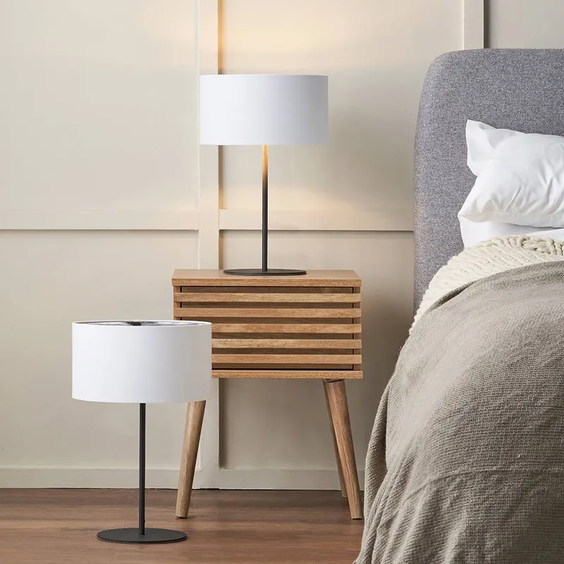 Ruma Set of 2 Elin Matt Black & Ivory Table Lamp in White - White - Size: One Size