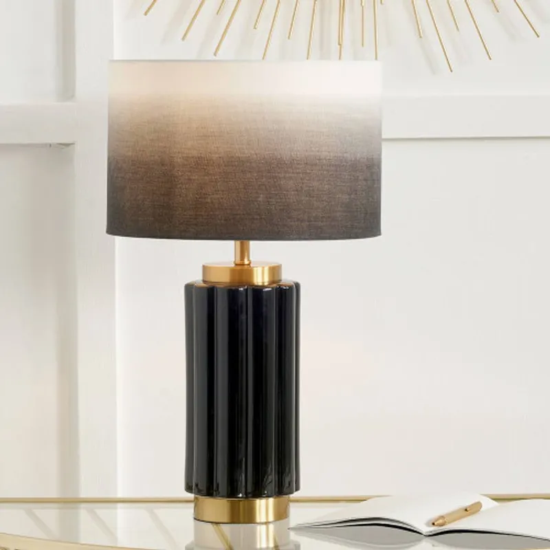 Ruma Textured Dark Green & Gold Ceramic Art Deco Table Lamp in Black - Black