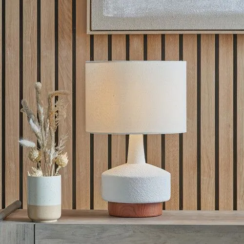 Ruma Wood Effect Textured Ceramic Table Lamp in White White