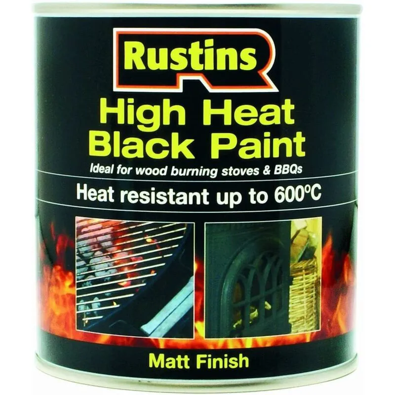 HRBL250 High Heat Paint 600°C Black 250ml RUSH600BP250 - Rustins