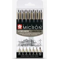 Sakura : Pigma : Micron Fineliners & 1 Brush Pen : Set of 6