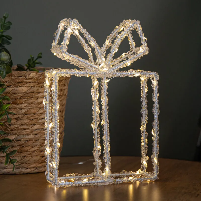 1 22cm Light up Acrylic Christmas Present with 80 Warm White LEDs