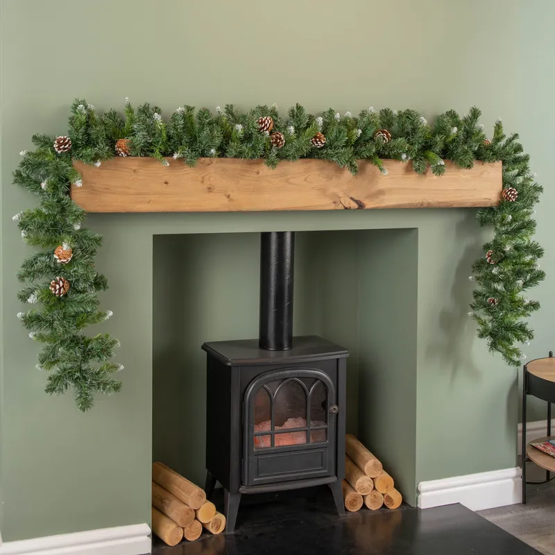 Samuel Alexander - 270cm (9ft) x 25cm Snow Tipped King Fir Christmas Garland with Pine Cones