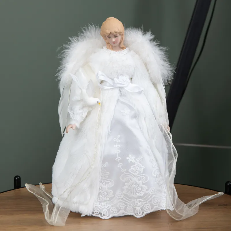 Samuel Alexander 30cm Angel Holding Dove Christmas Tree Topper in White White