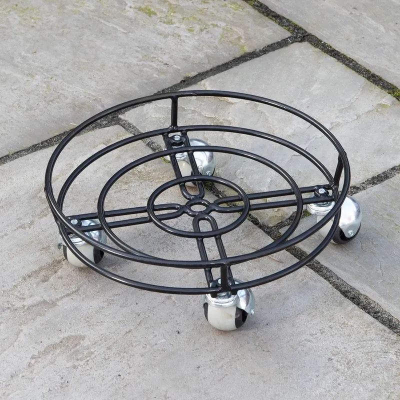 Samuel Alexander 32cm Black Metal Garden Flower Plant Pot Trolley on Castor Wheels Black