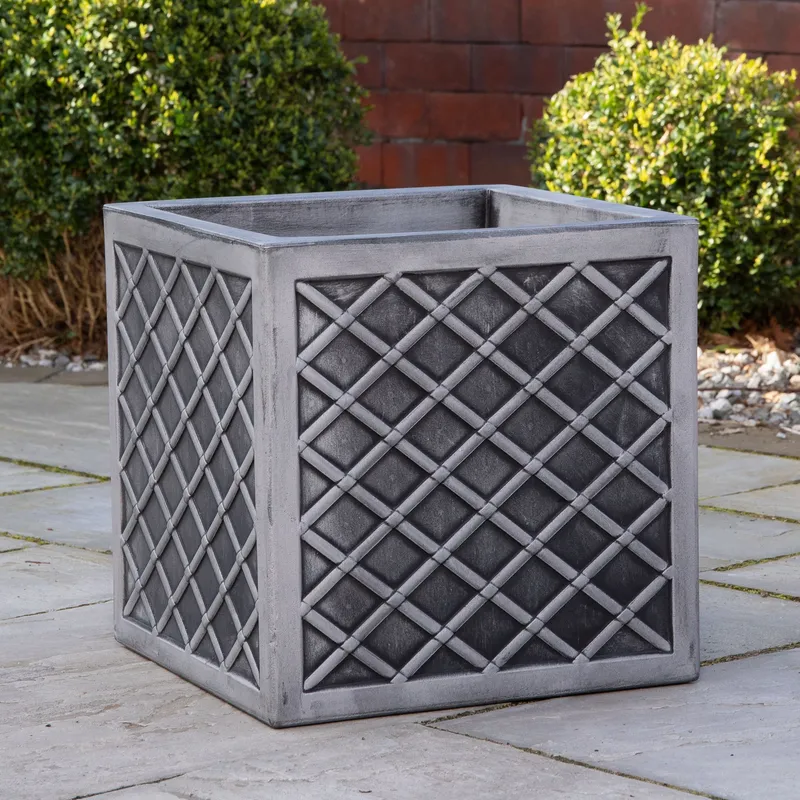 Samuel Alexander 39cm Large Square Plastic Pewter Effect Grey Garden Patio Planter Grey