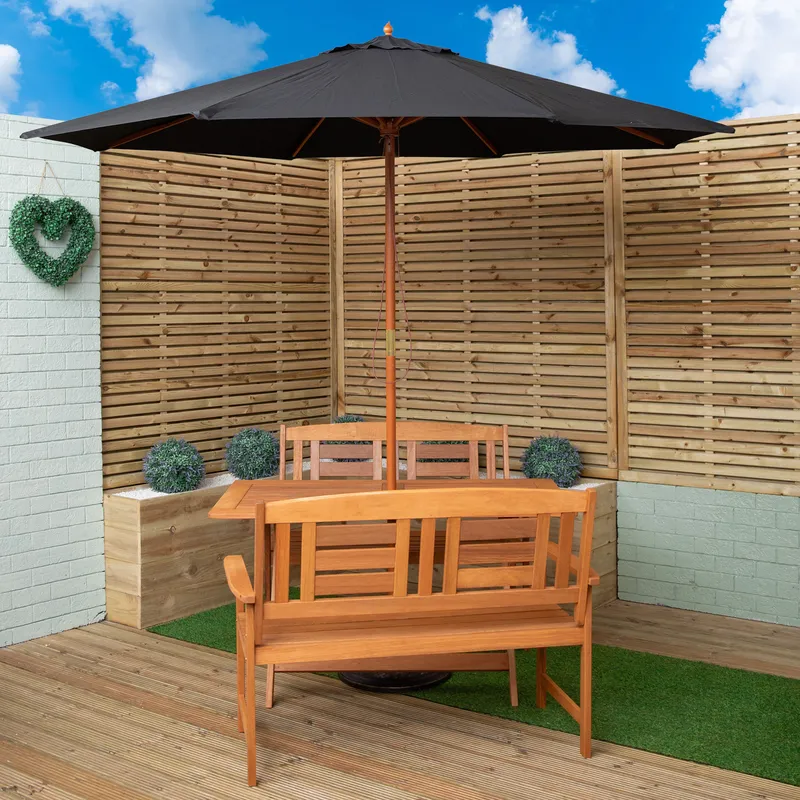 Samuel Alexander 4 Person Folding Garden Table Benches Black Parasol & Base Multicolor