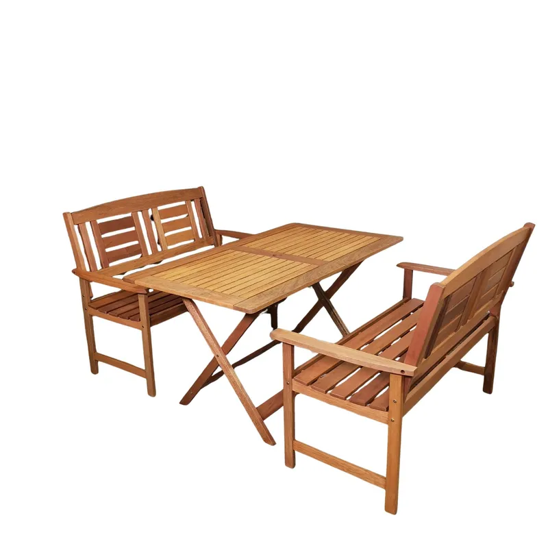 Samuel Alexander 4 Person Folding Wooden Garden Patio Dining Table & 2 Benches in Brown Brown 4 Person