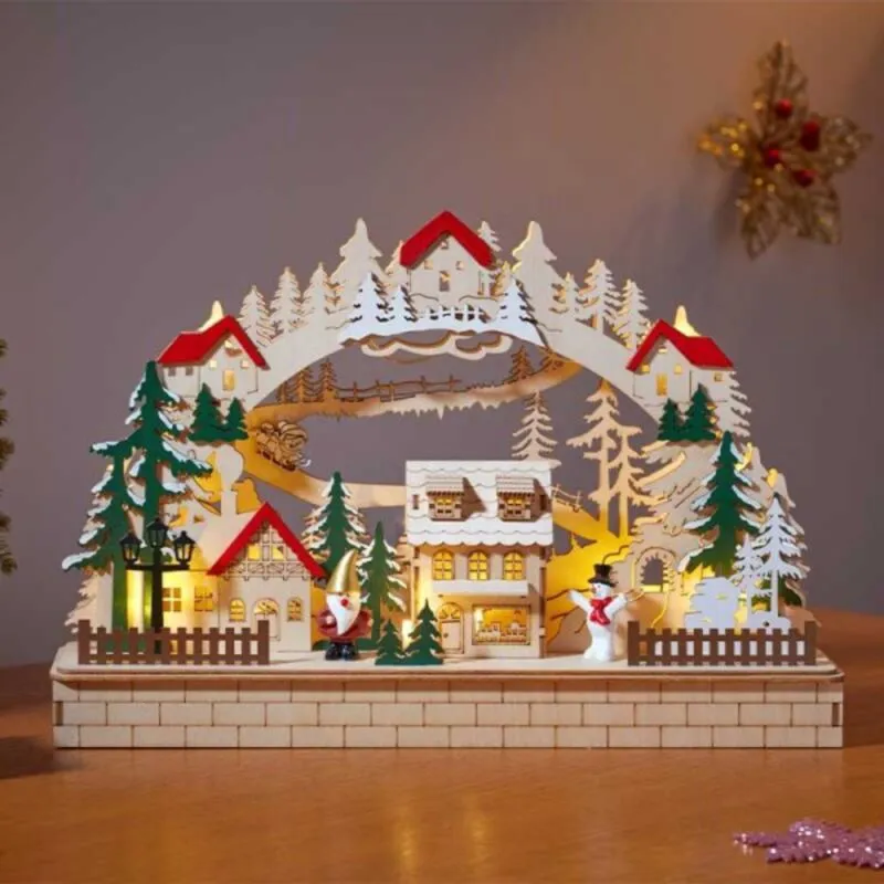 Samuel Alexander 40cm Battery Operated Wooden Christmas Alpine Scene with LEDs