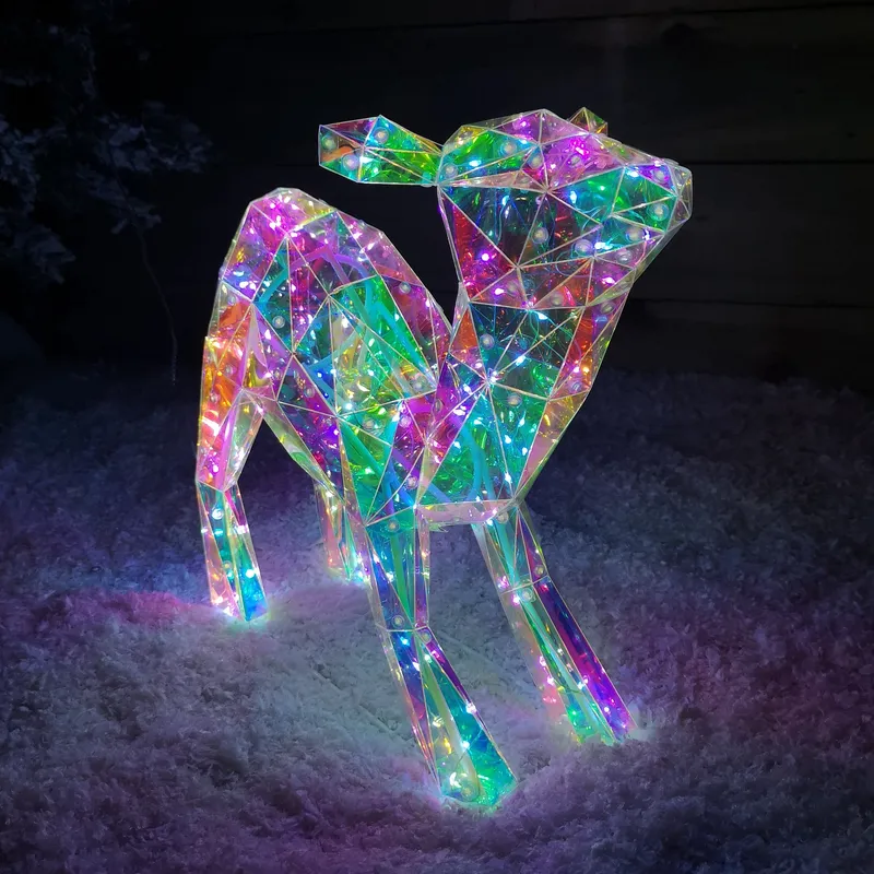 Samuel Alexander 40cm Light up Standing Iridescent DreamLights Christmas Fawn with 100 White LEDs White