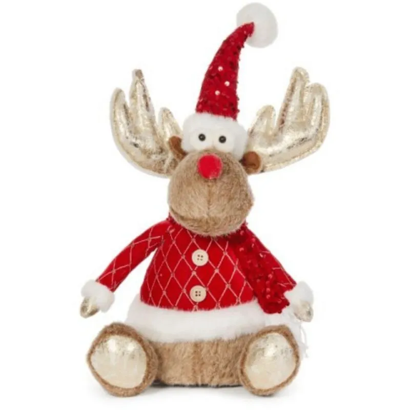 Samuel Alexander 45cm Sitting Plush Golden Dancer Christmas Reindeer Decoration in Beige Beige