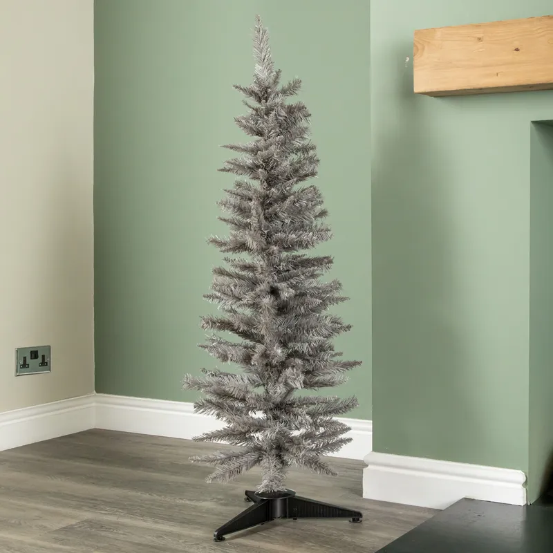 Samuel Alexander - 4ft (120cm) Snowtime Wrapped Pencil Pine Grey Tree with 168 Tips