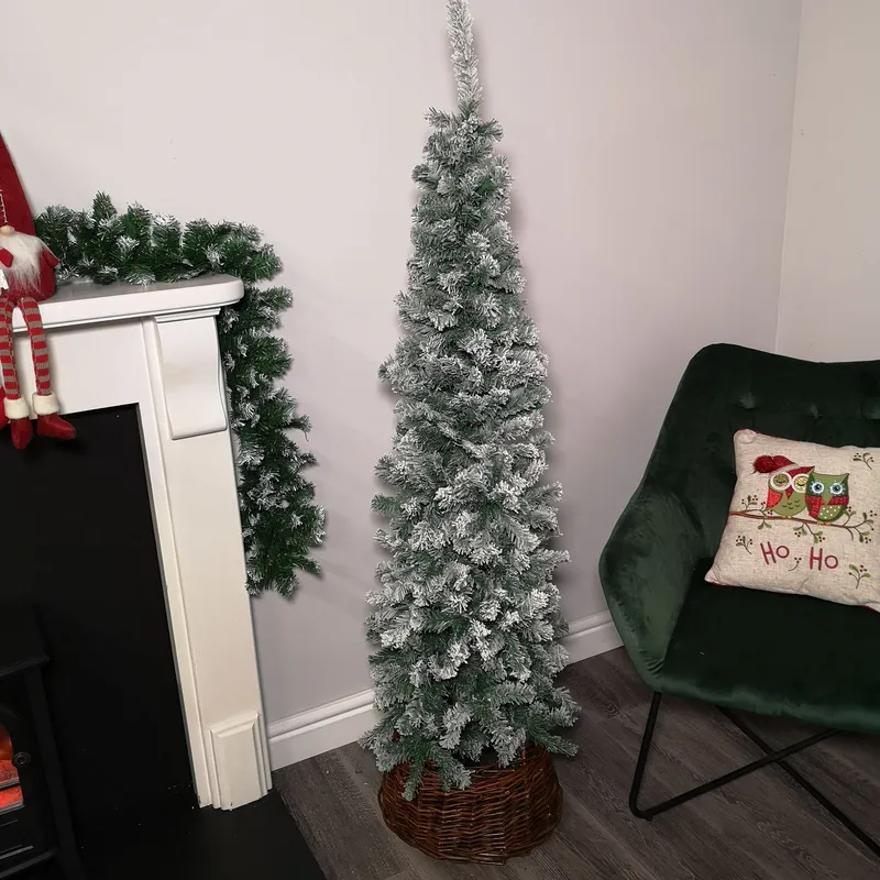 Samuel Alexander 5.5ft (1.7m) Premier Snow Flocked Spruce Pine Slim Christmas Tree in Green Green