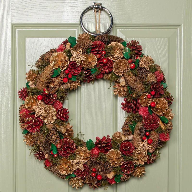 Samuel Alexander 50cm Red Hanging Christmas Wreath with Red Berries & Pinecones Red