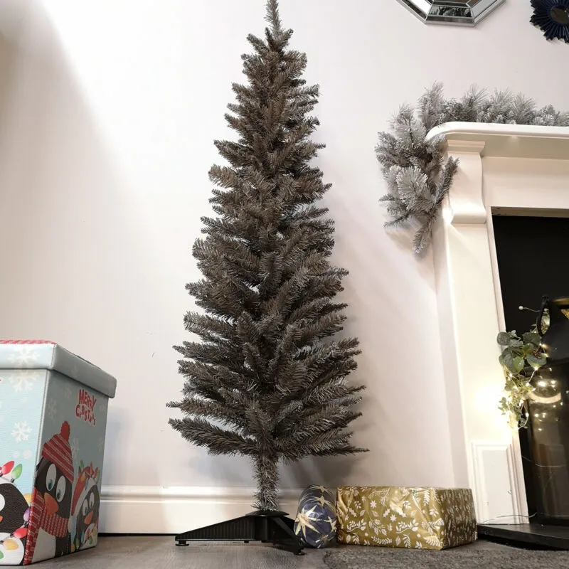 Samuel Alexander - 5ft (150cm) Snowtime Wrapped Pencil Pine Grey Christmas Tree with 236 Tips