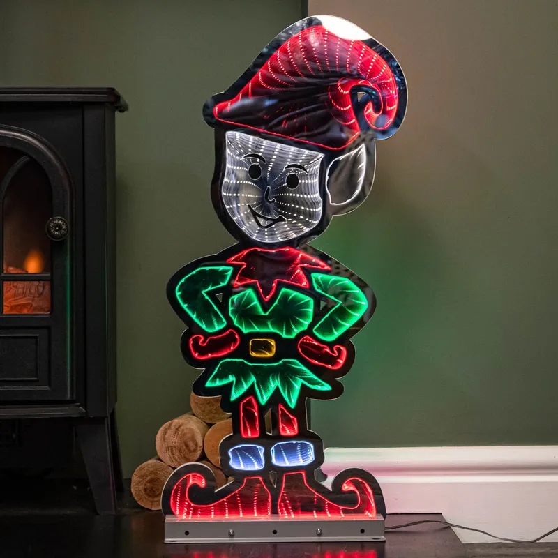 Samuel Alexander 60cm Infinity Elf in Red Boots on Metal Base with Green & Red LEDs Green