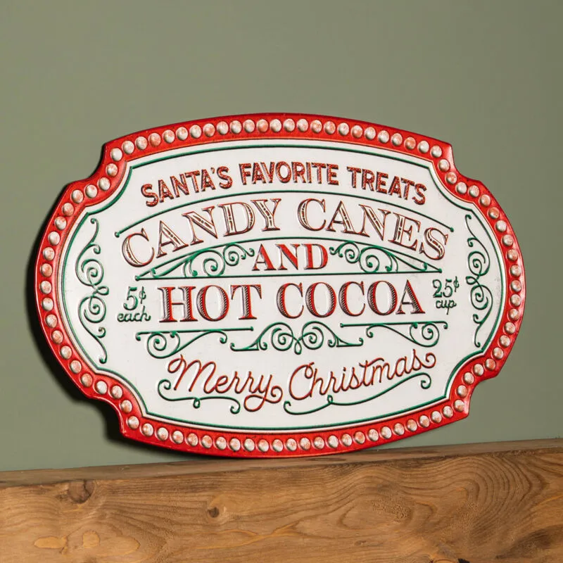 1 62cm Red and White Christmas Candy Canes Metal Sign Decoration
