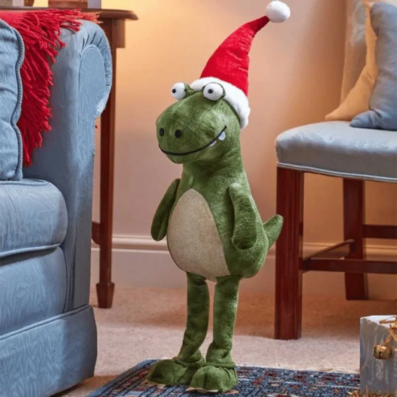 1 70cm Tall Green Plush Santa-Saurus Dino Standing Christmas Decoration with Santa Hat