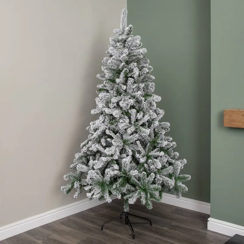 Samuel Alexander 7ft (2.1m) Snowy Imperial Pine Green Fir Christmas Tree with Metal Stand Green