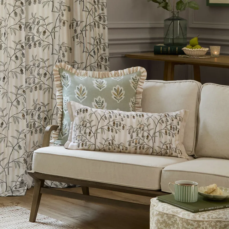 Sanderson Chinese Lanterns Embroidered Cushion in Beige - Beige - Size: One Size