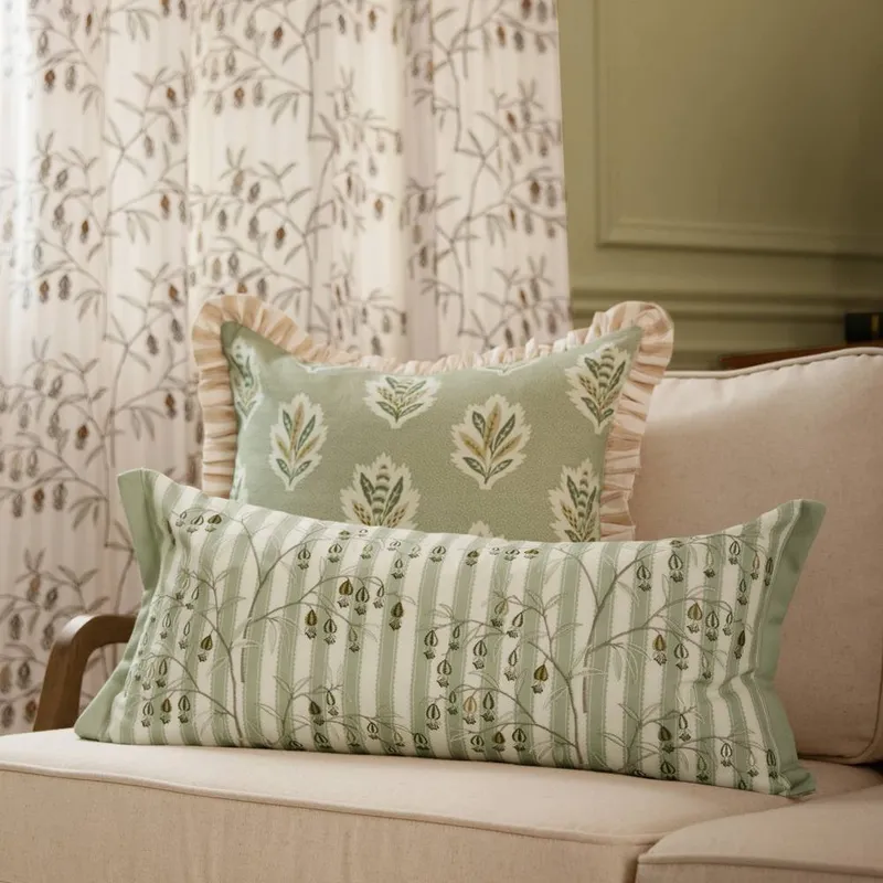 Sanderson Chinese Lanterns Embroidered Cushion in Light Green Light Green
