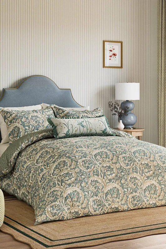 Sanderson x National Trust Tilia Lime Double Duvet Cover Set, Soft Teal