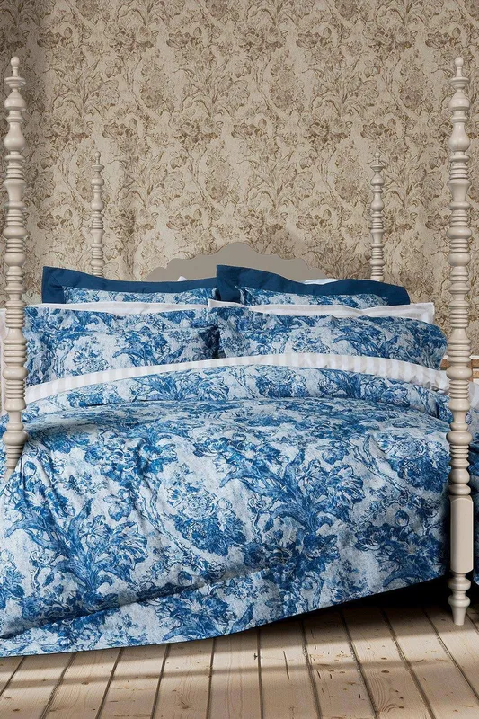 Sanderson Giles Deacon Fringed Tulip Toile Kingsize Duvet Cover Set, Smalt