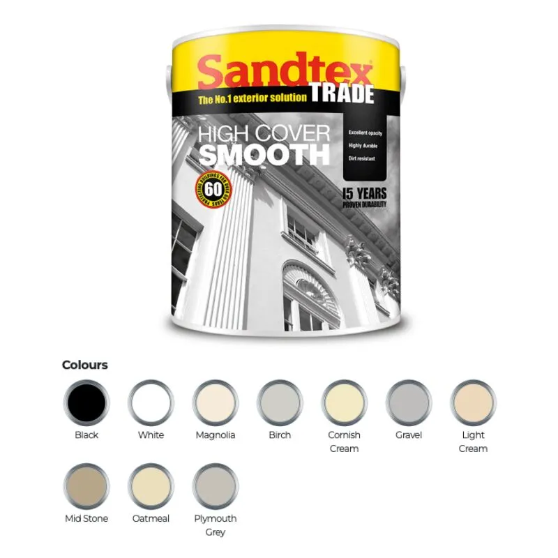Sandtex - Trade High Cover Smooth Masonry - Brilliant White - 5L