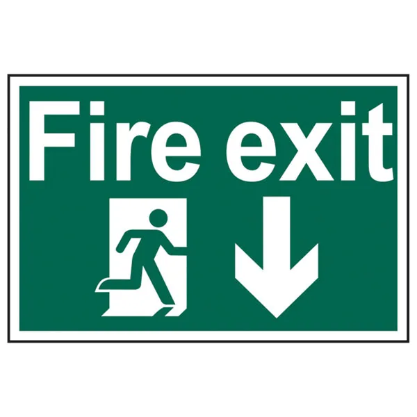 Scan 1503 Fire Exit Running Man Arrow Down - Pvc 300 x 200mm