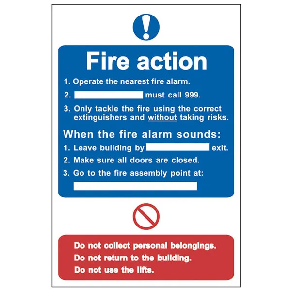 Scan 165 Fire Action Procedure - Pvc Sign 200 x 300mm