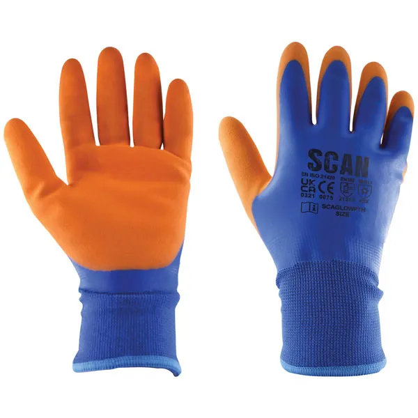 Scan W2101 Thermal Waterproof Latex Coated Gloves - M (Size 8)