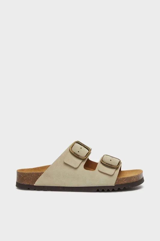 Scholl Women's Josephine Suede 2 Strap Sandal Beige Size: 37 Beige 37