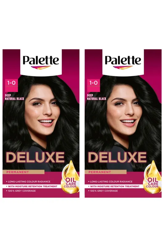 Schwarzkopf Deluxe Creme Colouration 1-0 Deep Natural Black 'Hair Dye', 2 Pack - Black - Size: One Size