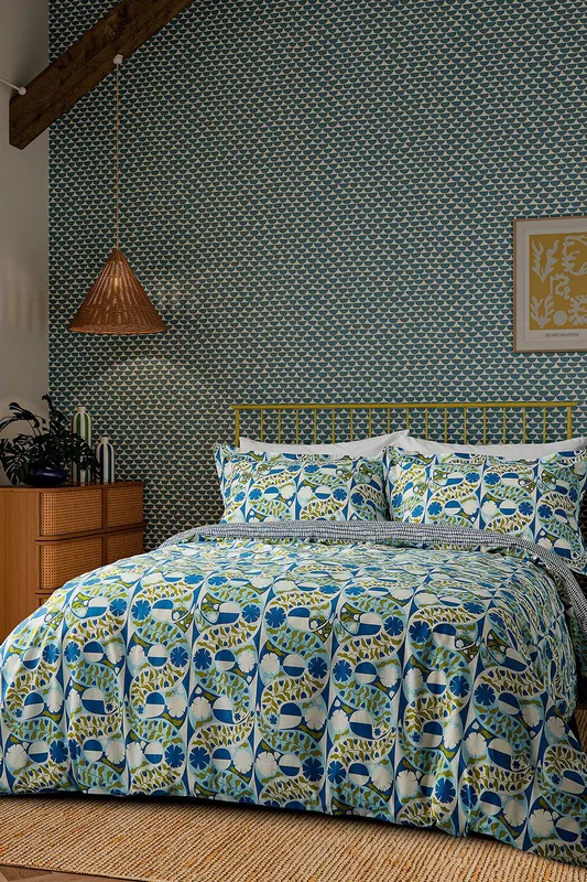 Scion 'Twist & Turn' Cotton Duvet Cover Set in Indigo Size: Super King Indigo Super King